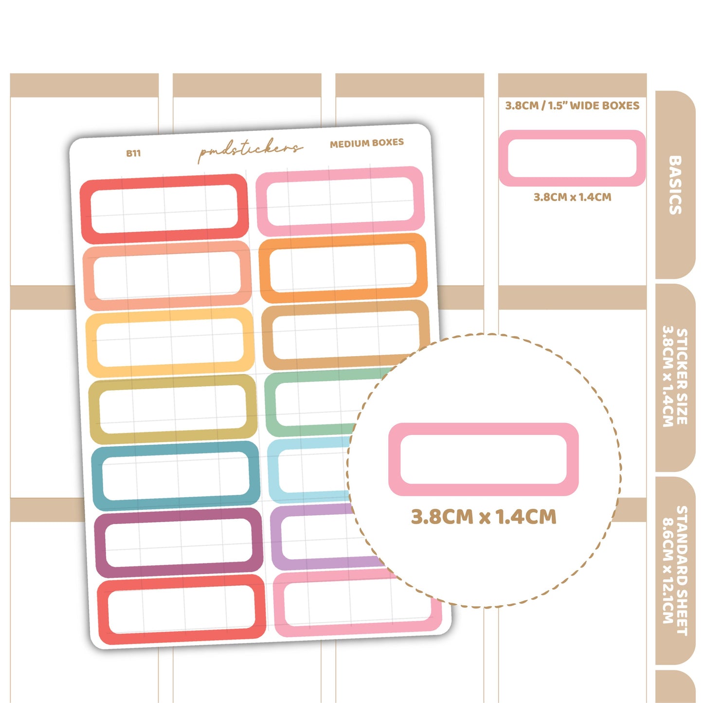 Medium Box Stickers | Basic Planner Stickers | B11