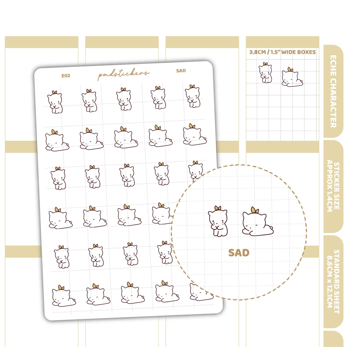 Sad Stickers | Eche Character Planner Stickers | E02