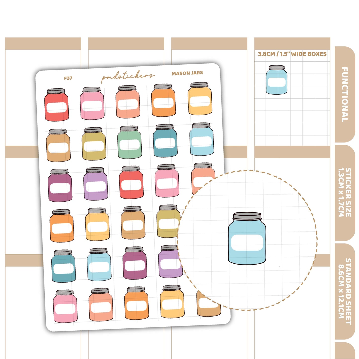 Mason Jar Stickers | Functional Planner Stickers | F37
