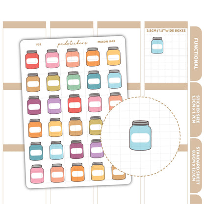 Mason Jar Stickers | Functional Planner Stickers | F37