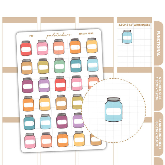 Mason Jar Stickers | Functional Planner Stickers | F37
