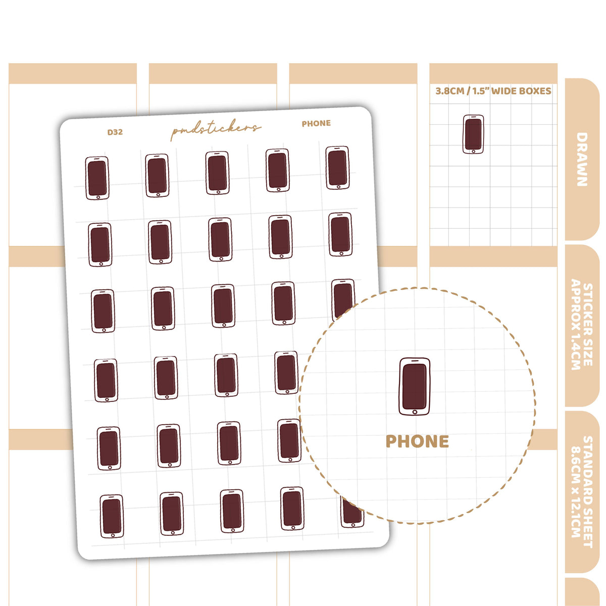 Prw Phone Sticker Phone Stickers | Drawn Planner Stickers | D32 – PMD Stickers