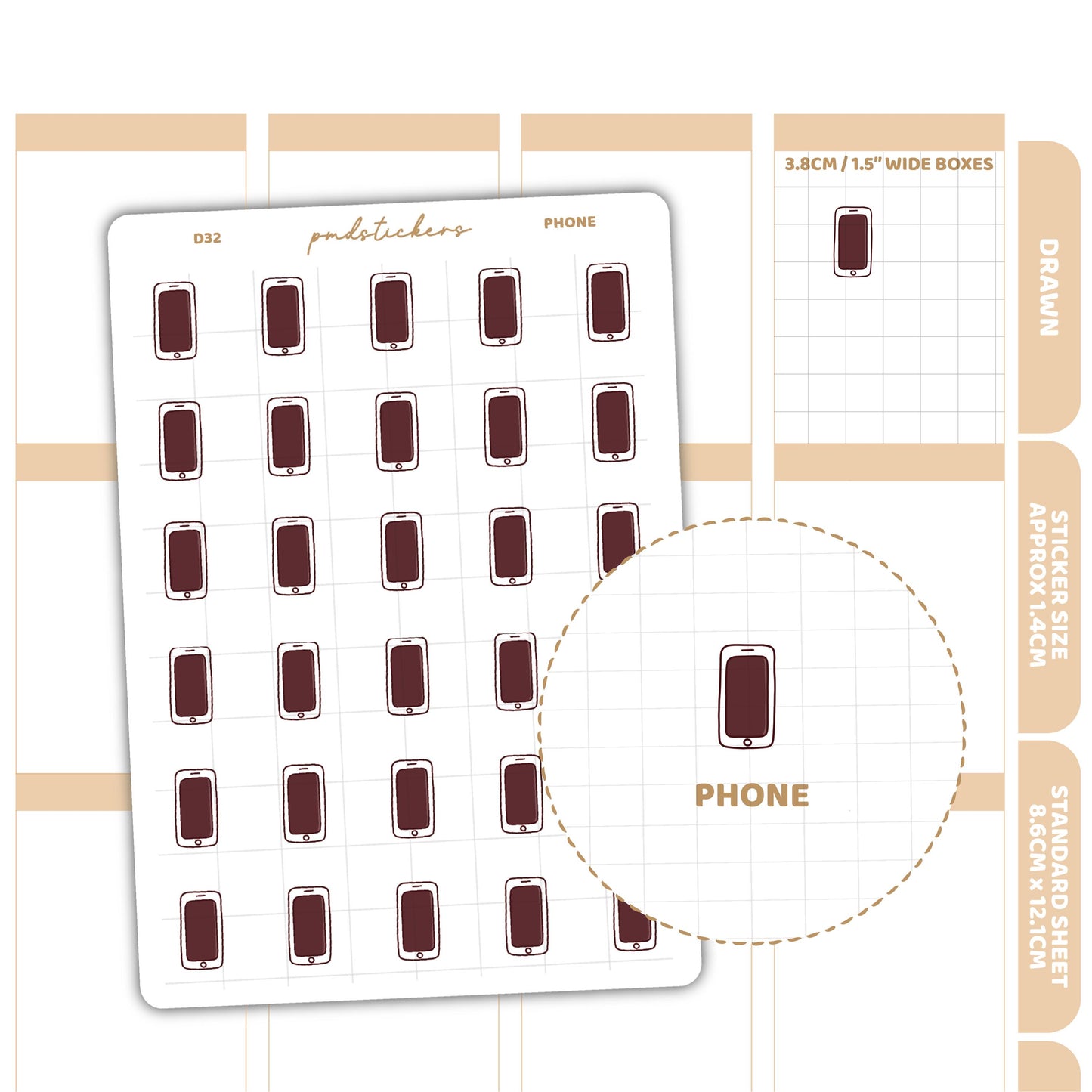 Phone Stickers | Drawn Planner Stickers | D32
