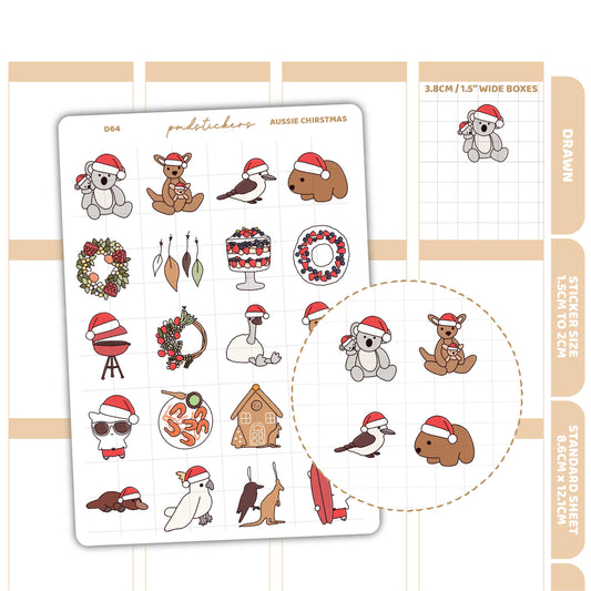 Christmas Aussie Stickers | Drawn Planner Stickers | D64