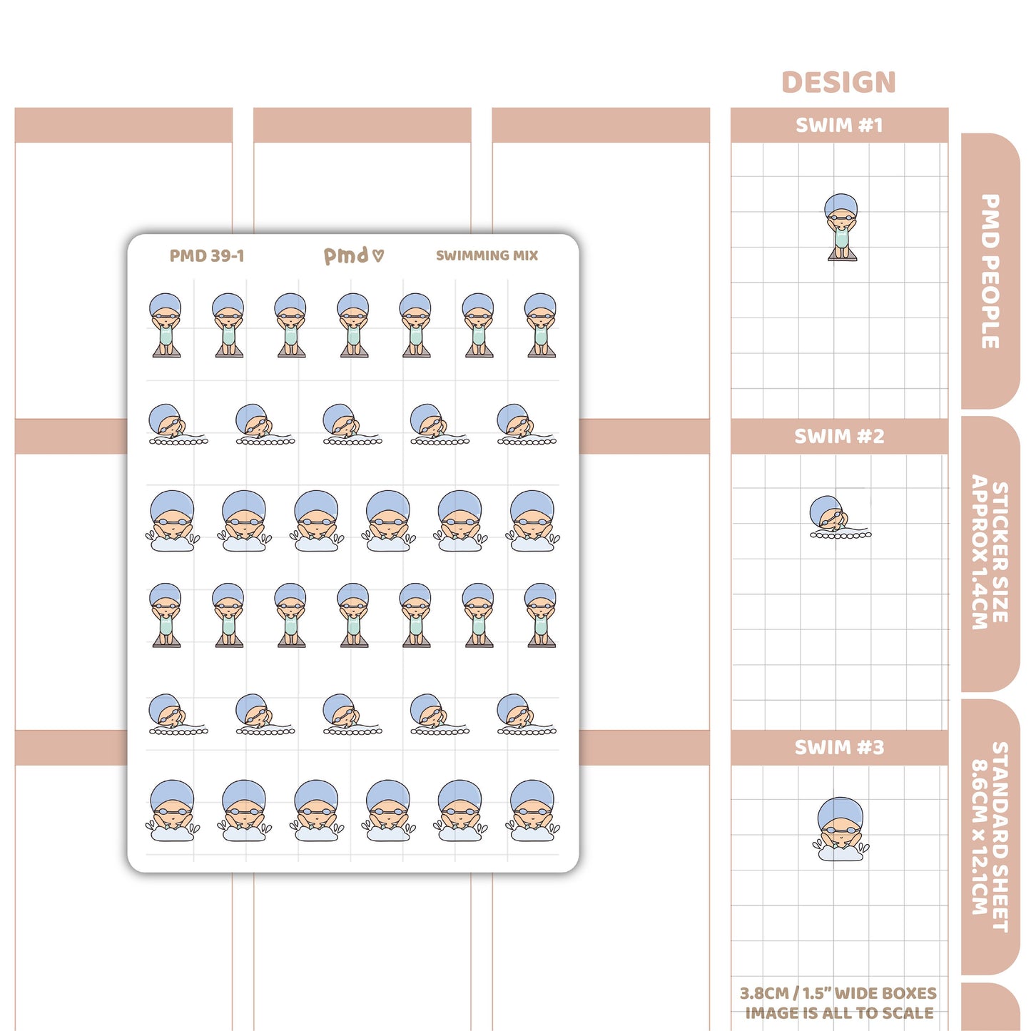 Swimming Stickers | PMD People Planner Stickers | PMD39