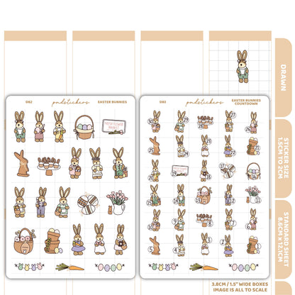 Easter Bunnies & Countdown Stickers | Drawn Planner Stickers | D82-83