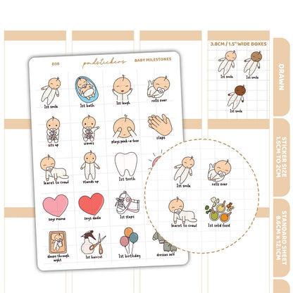 Baby Milestone Stickers | Drawn Planner Stickers | D36