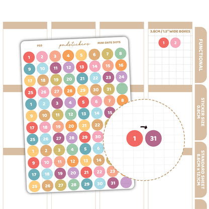 Mini Date (1-31) Dot Stickers | Functional Planner Stickers | F03