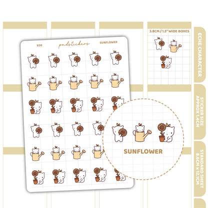Sunflower Stickers | Eche Character Planner Stickers | E09