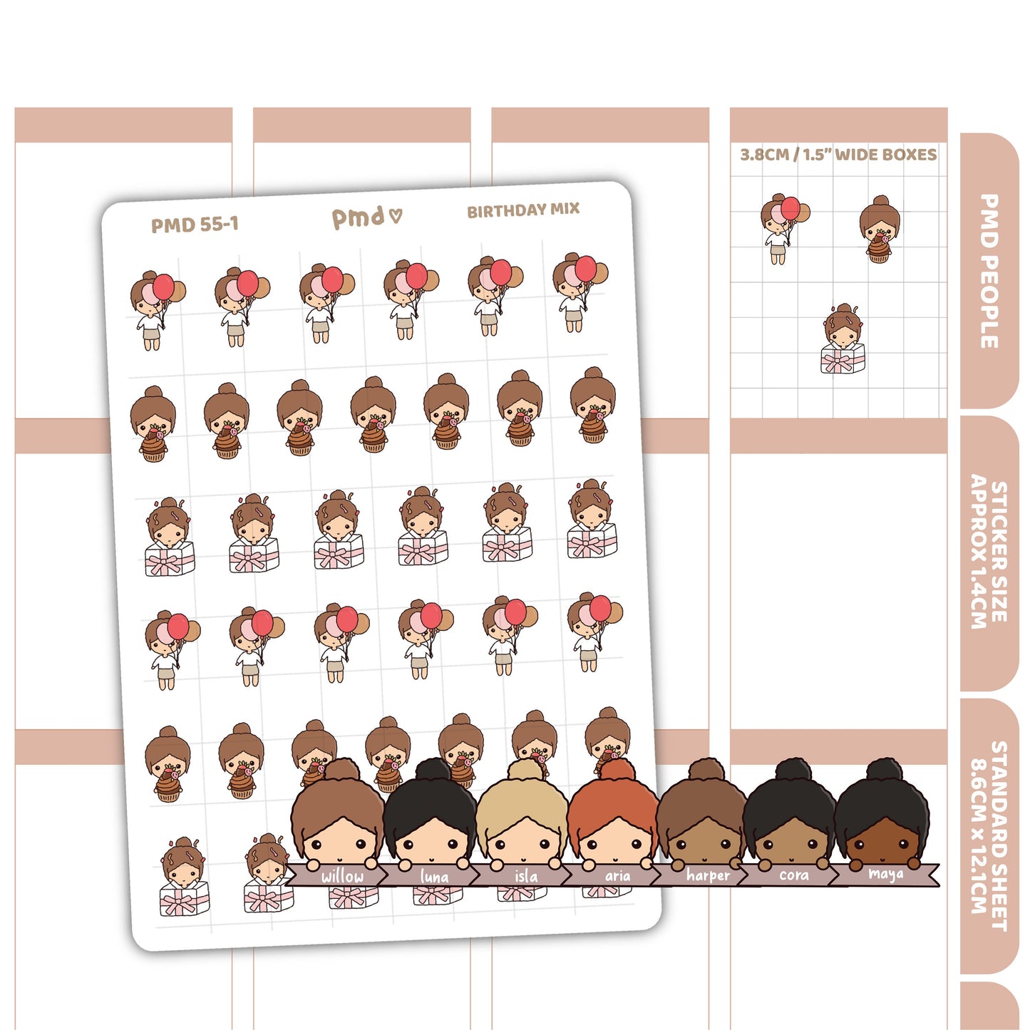 Birthday Stickers | PMD People Planner Stickers | PMD55
