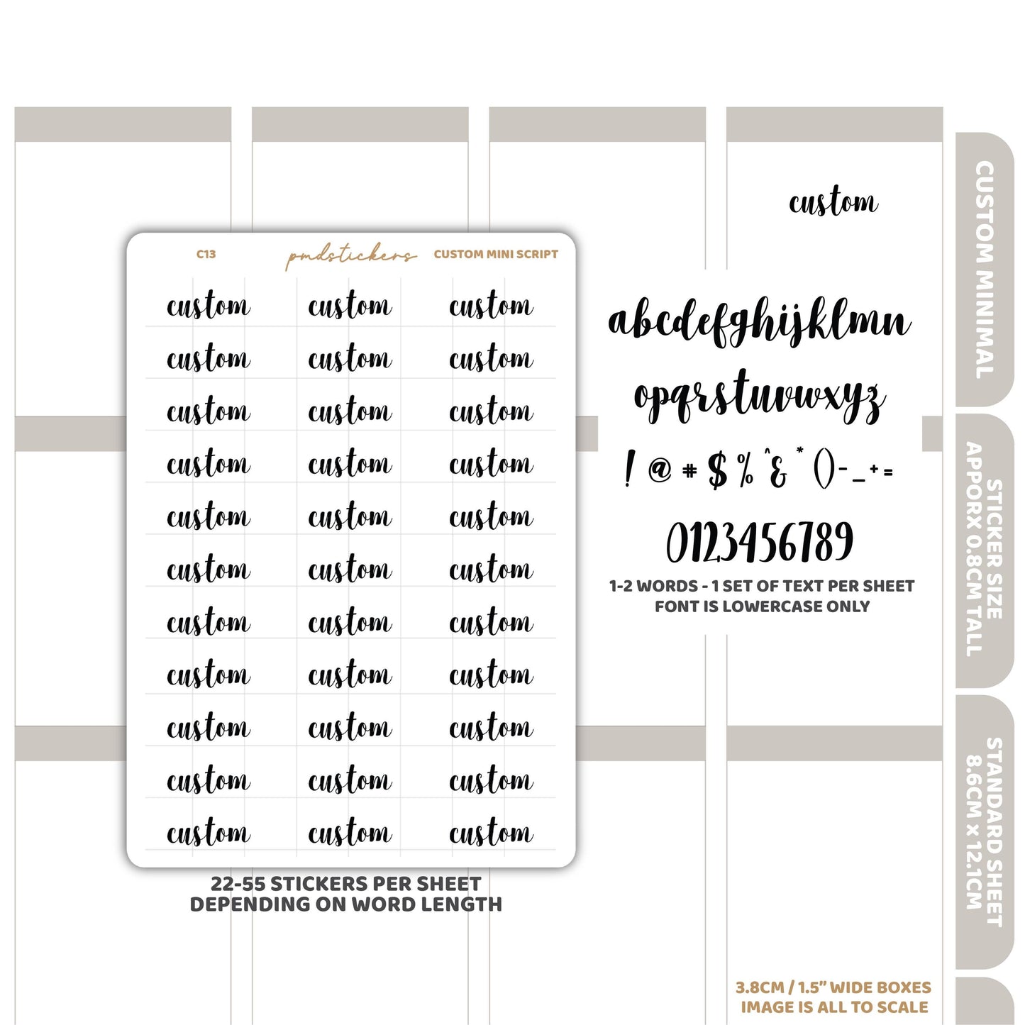 Custom Mini Script Word Stickers | Custom Minimal Planner Stickers | C13