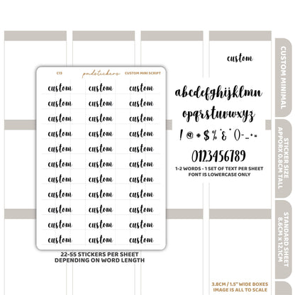 Custom Mini Script Word Stickers | Custom Minimal Planner Stickers | C13