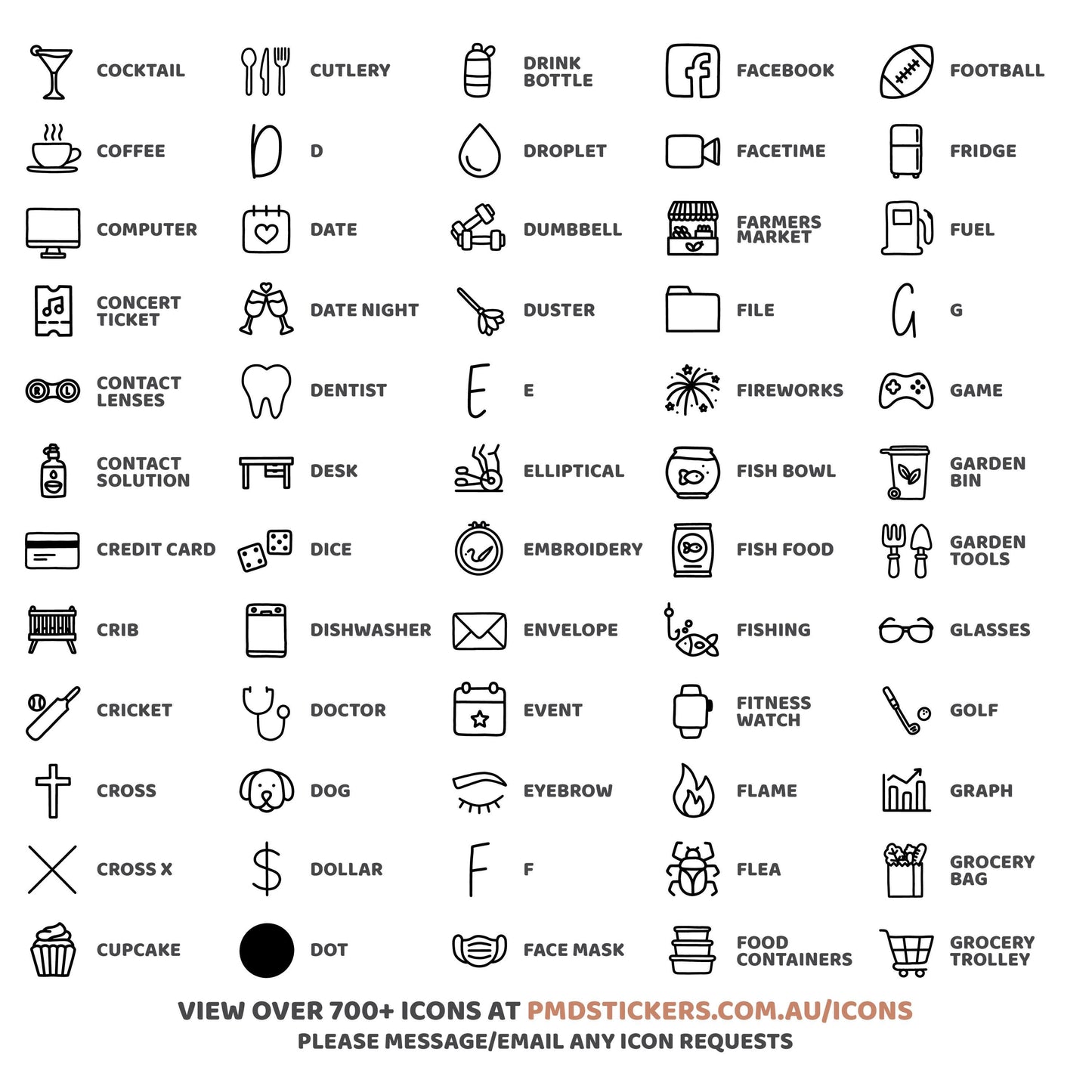 Dashed Icon Box Stickers | Minimal Planner Stickers | M05