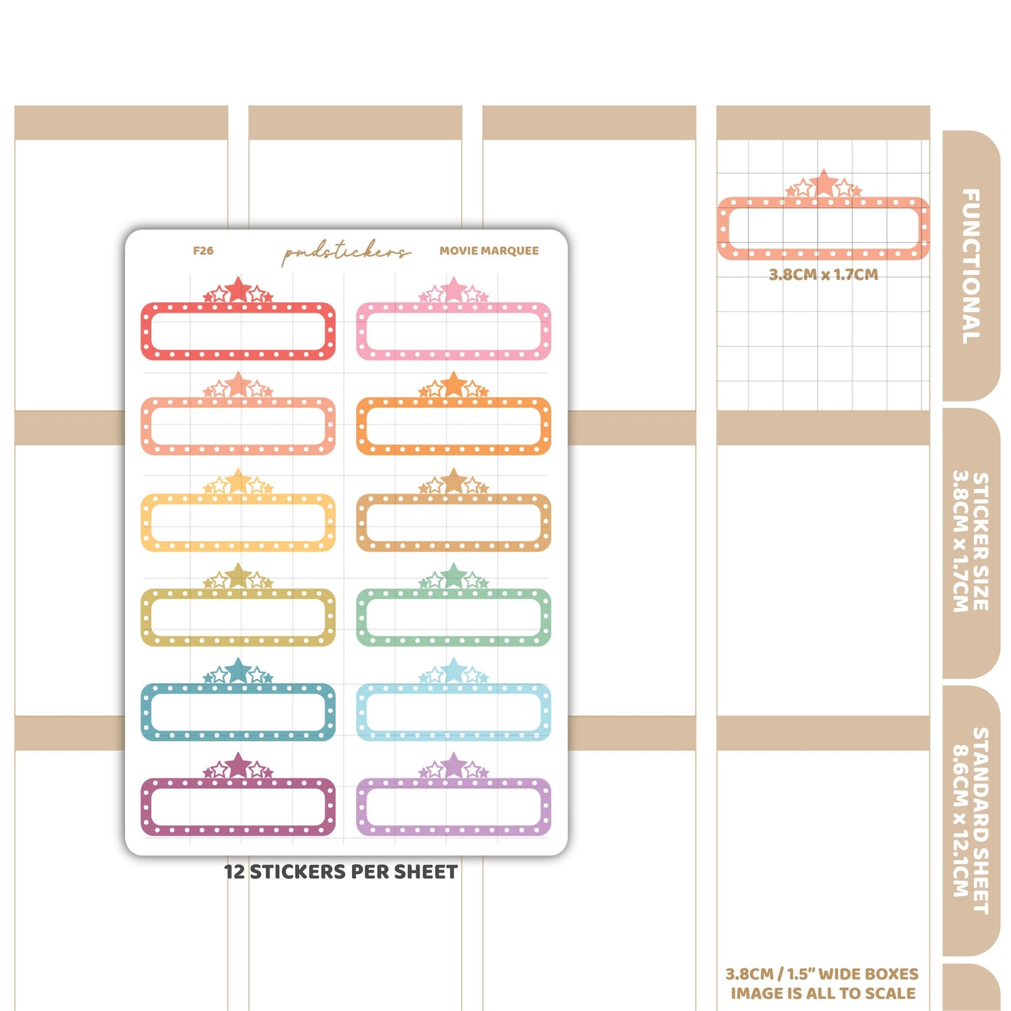 Movie Marquee Box Stickers | Functional Planner Stickers | F26