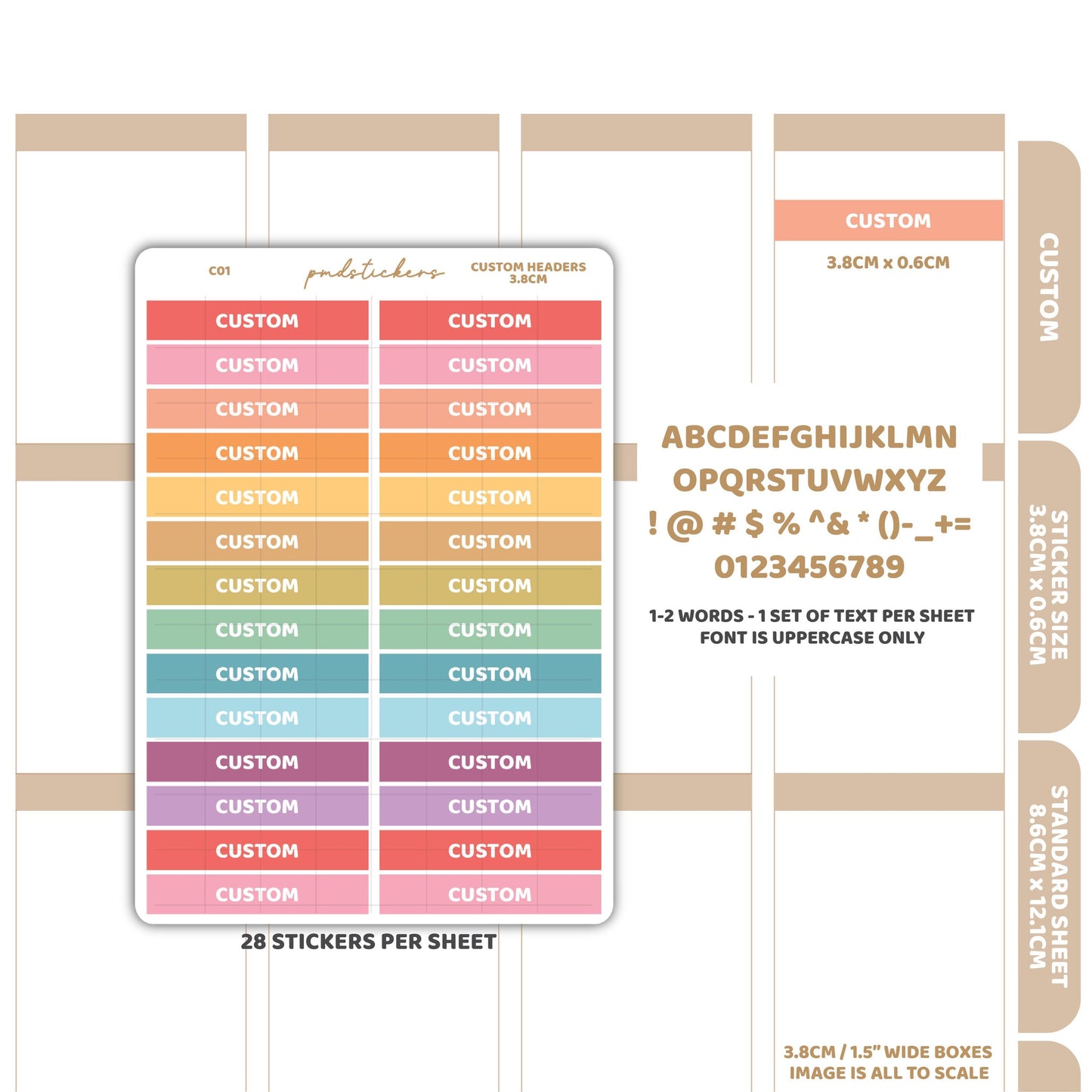 Custom 3.8cm Header Stickers | Custom Planner Stickers | C01