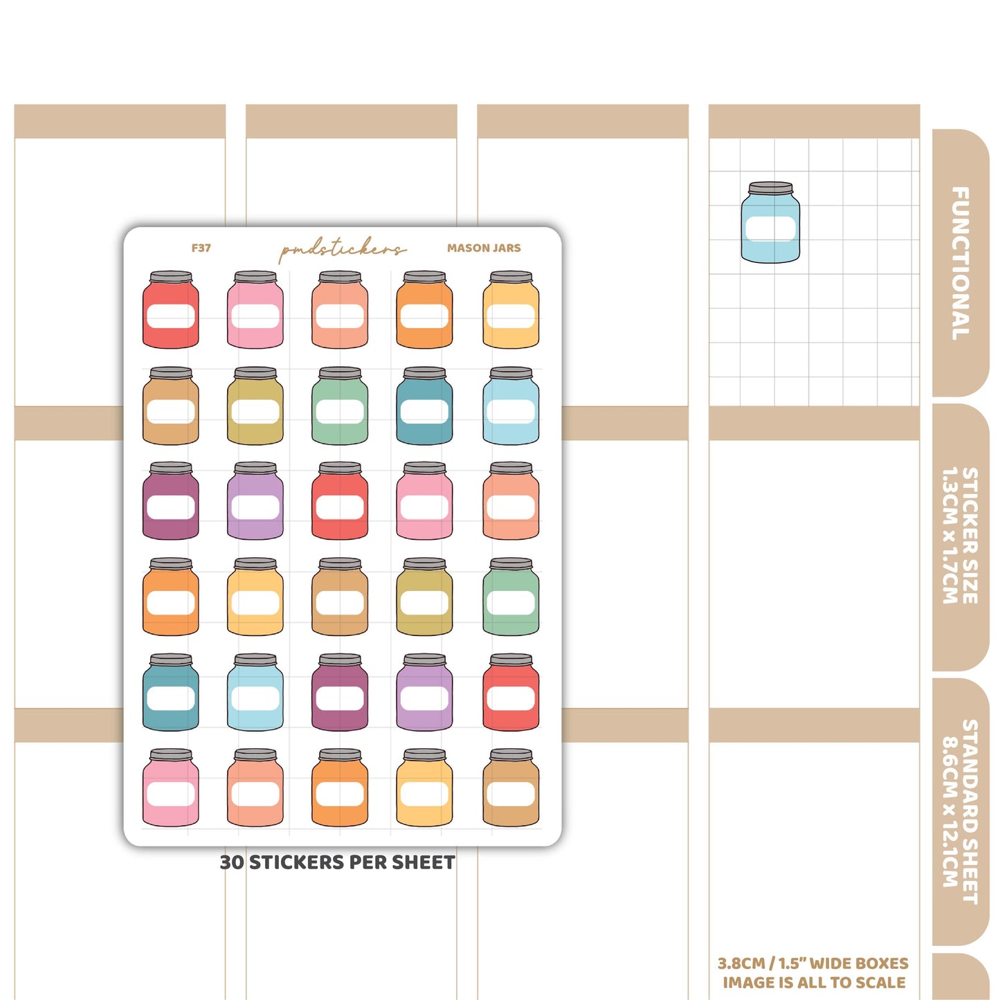 Mason Jar Stickers | Functional Planner Stickers | F37
