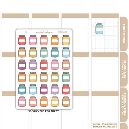 Mason Jar Stickers | Functional Planner Stickers | F37