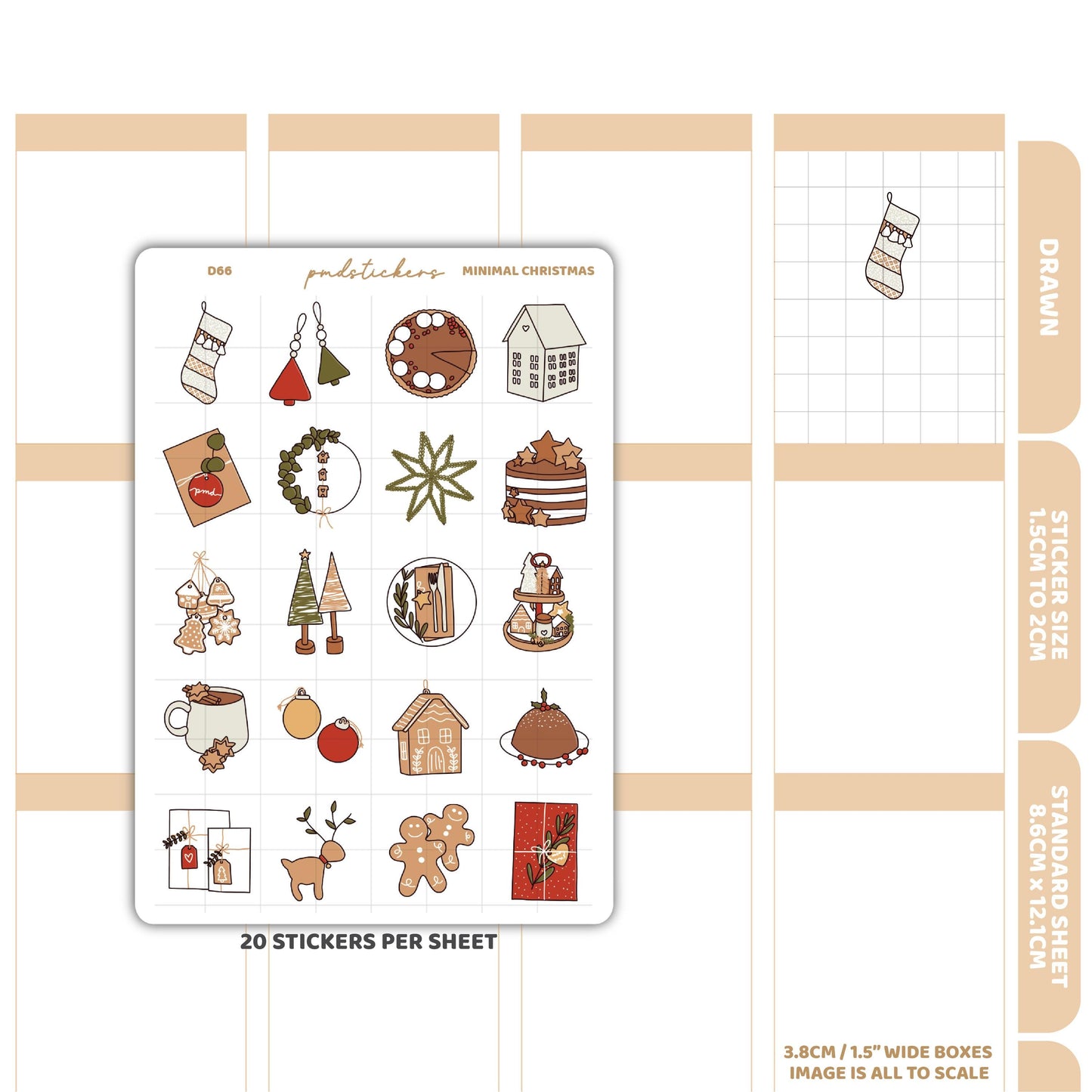 Christmas Minimal Stickers | Drawn Planner Stickers | D66
