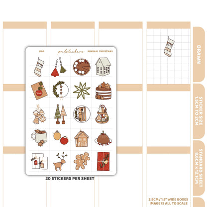Christmas Minimal Stickers | Drawn Planner Stickers | D66