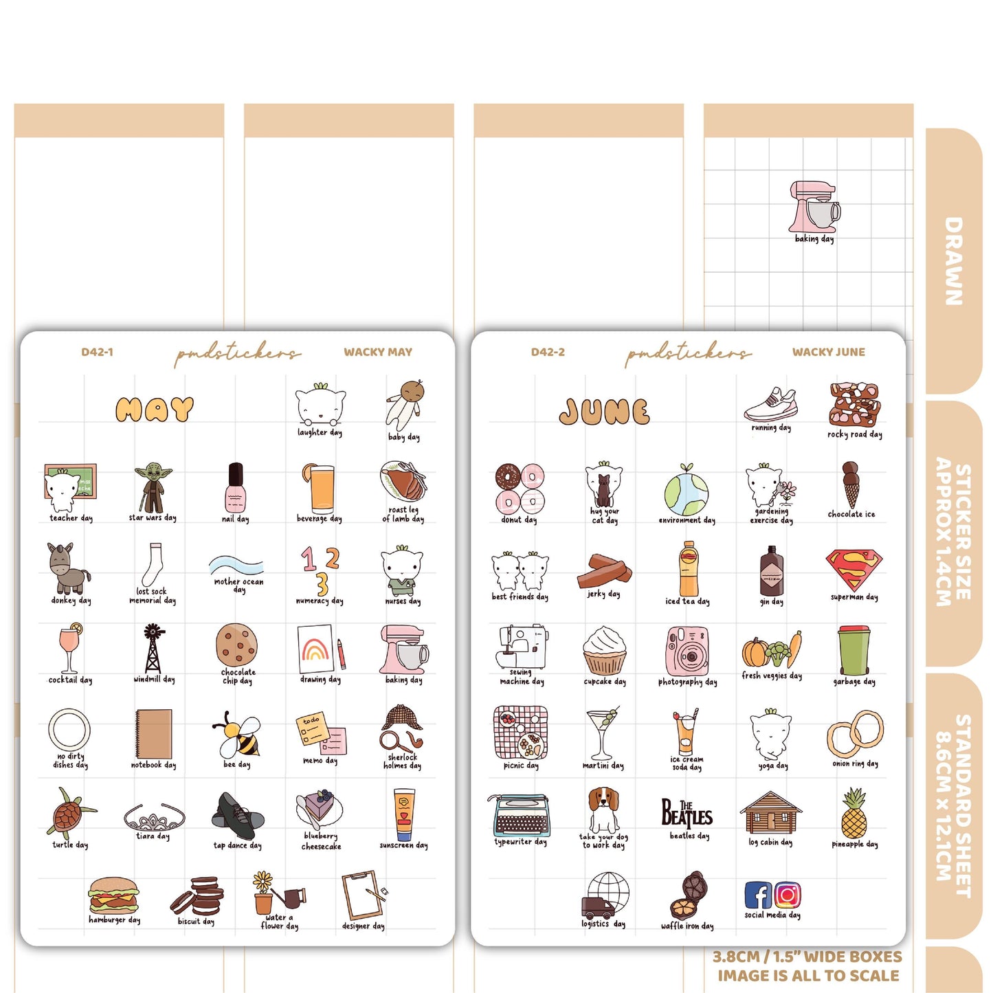 Wacky May, June, July & August Stickers | Drawn Planner Stickers | D42(4)