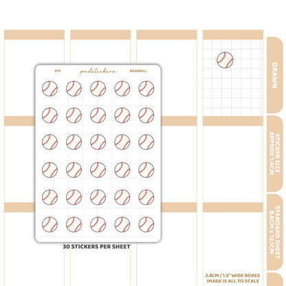 Baseball Stickers | Drawn Planner Stickers | D19