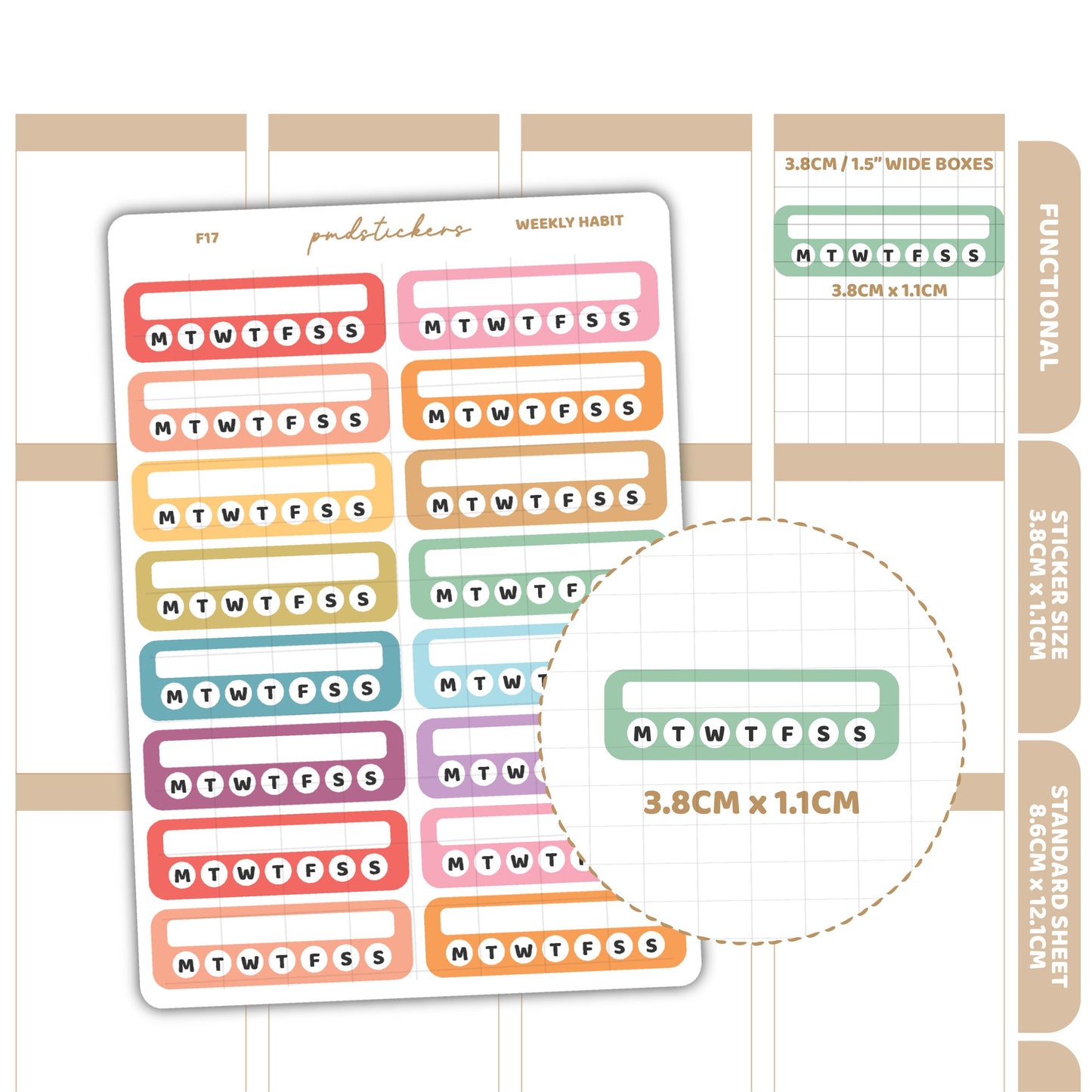 Weekly Habit Box Stickers | Functional Planner Stickers | F17