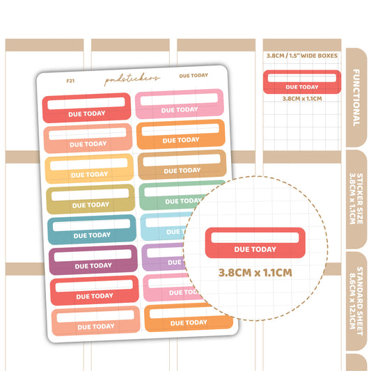 Due Today Box Stickers | Functional Planner Stickers | F21