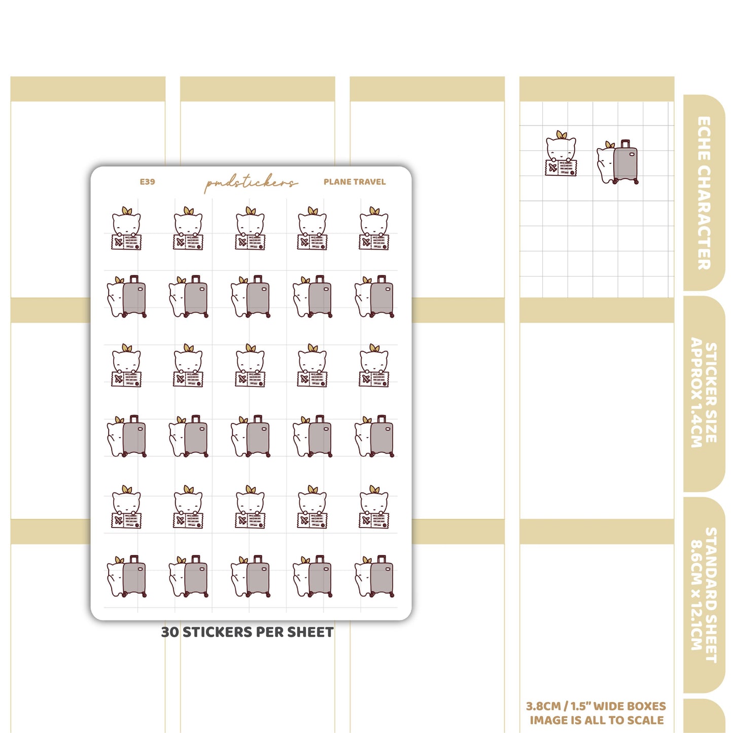 Plane Travel Stickers | Eche Character Planner Stickers | E39