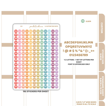 Custom 1-2 Letter Tiny Dot Stickers | Custom Planner Stickers | C12