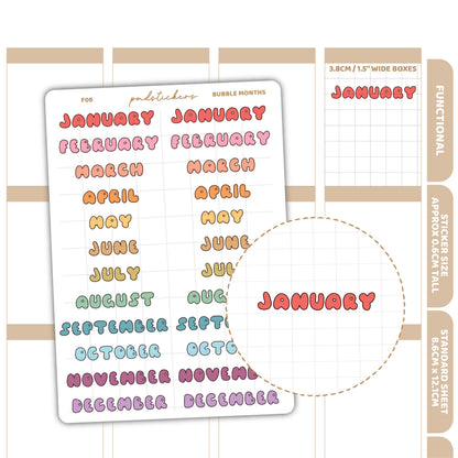 Bubble Months Stickers | Functional Planner Stickers | F06