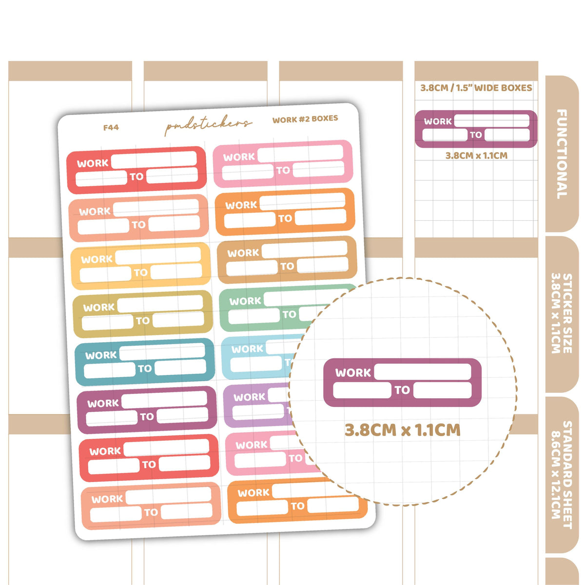 Frame Work Sticker Work #2 Box Stickers | Functional Planner Stickers | F44 – PMD Stickers