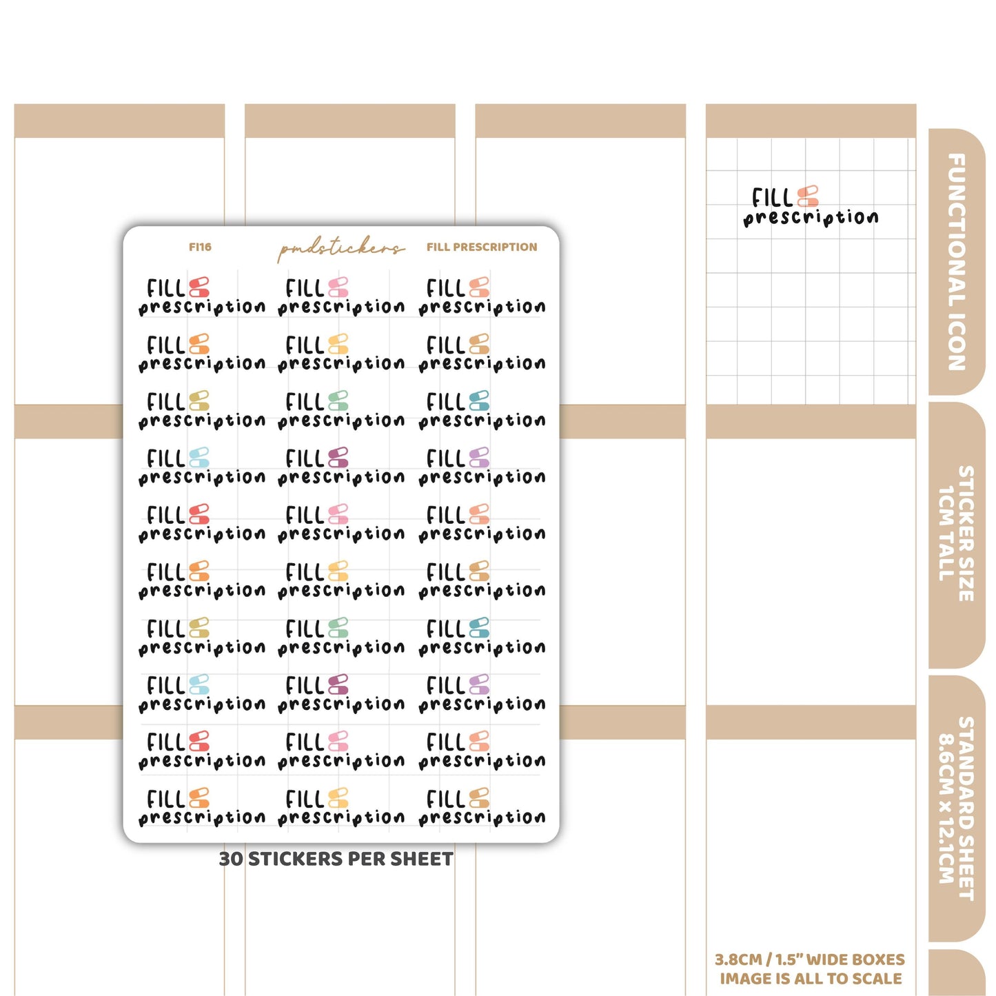 Fill Prescription Stickers | Functional Icon Planner Stickers | FI16