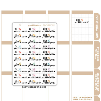Fill Prescription Stickers | Functional Icon Planner Stickers | FI16
