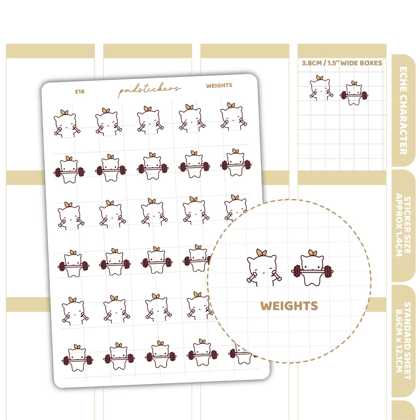 Weights Stickers | Eche Character Planner Stickers | E18