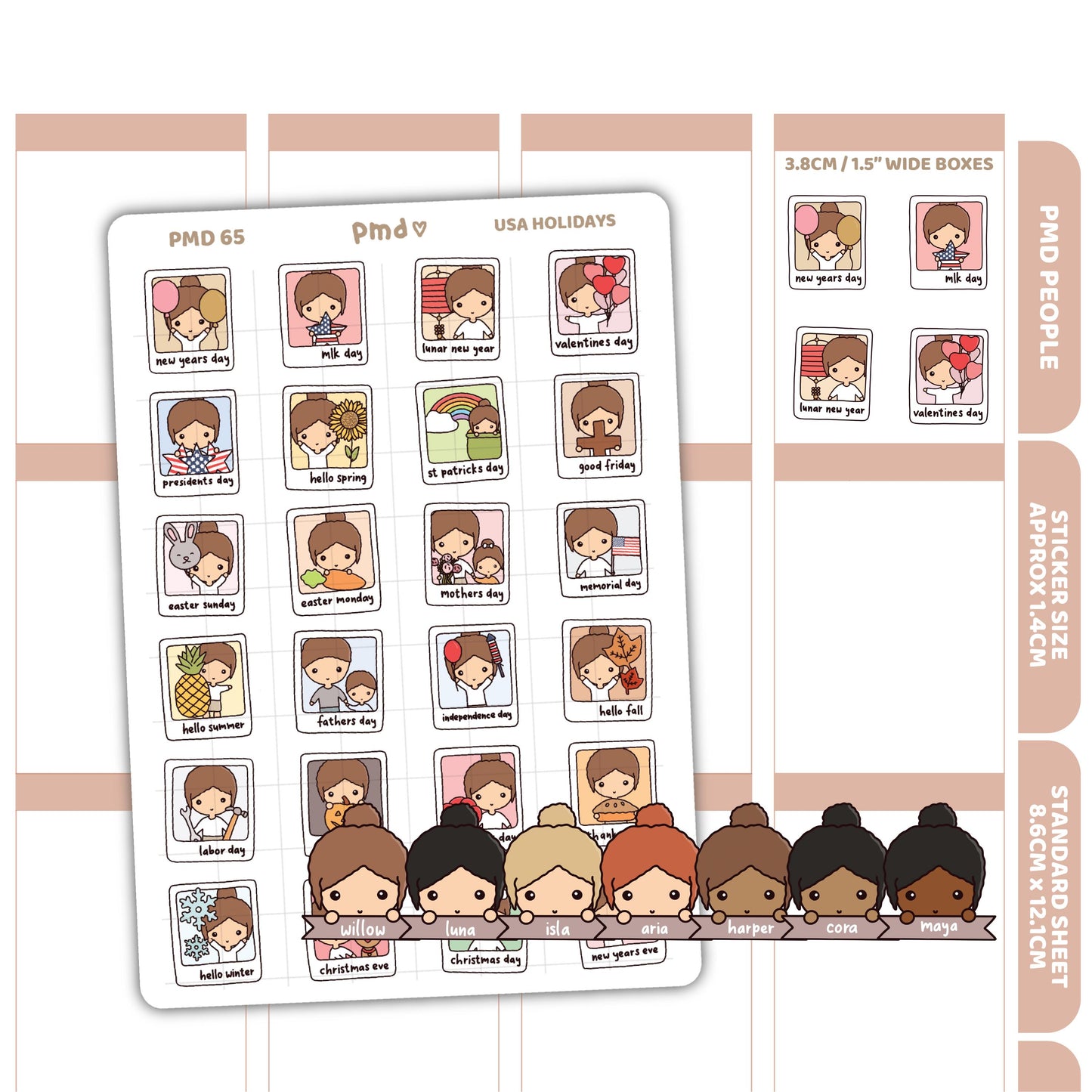 USA Holidays PMD People Stickers | PMD People Planner Stickers | PMD65