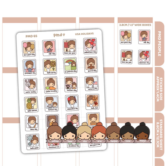 USA Holidays PMD People Stickers | PMD People Planner Stickers | PMD65