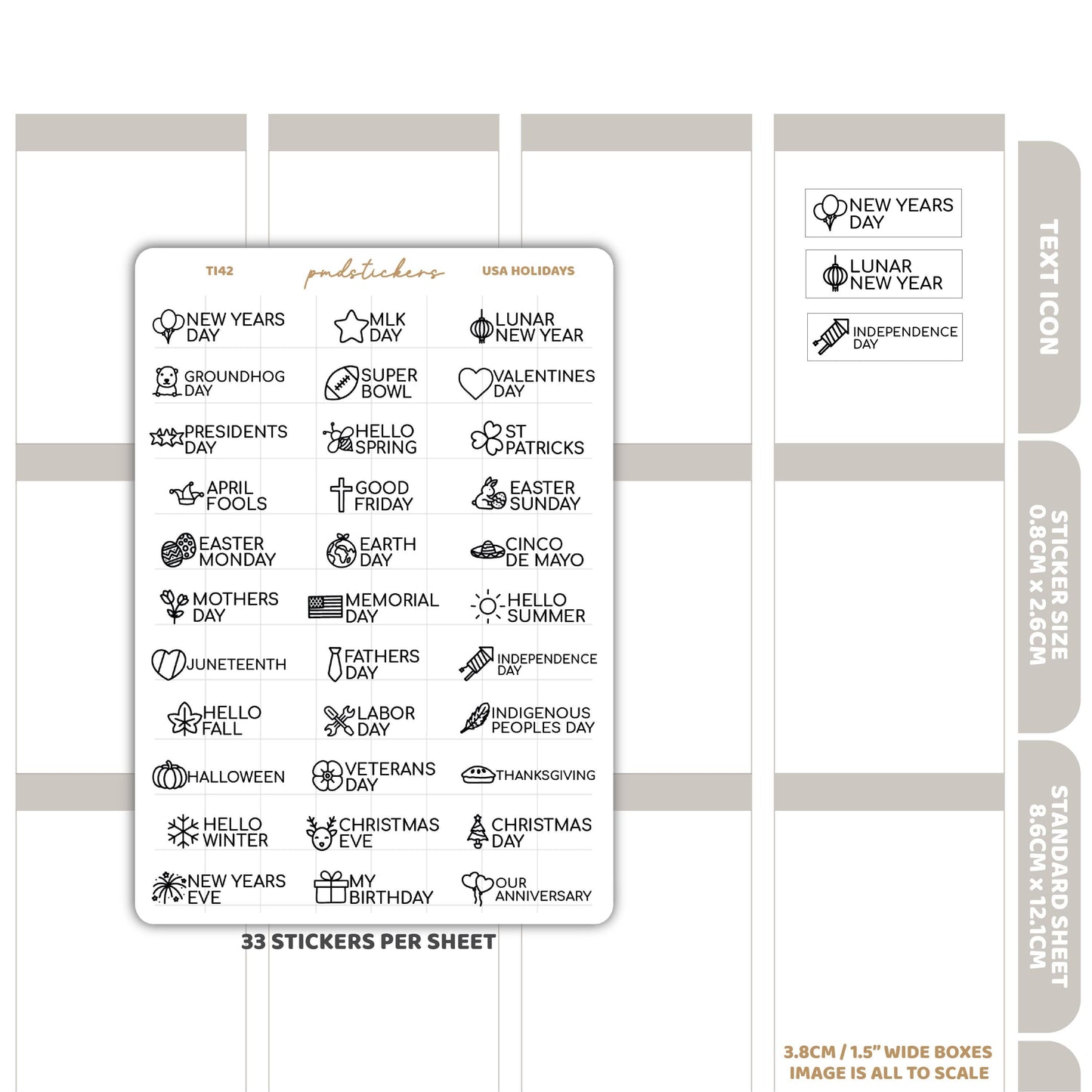 USA Holidays Text Icon Stickers | Minimal Planner Stickers | TI42