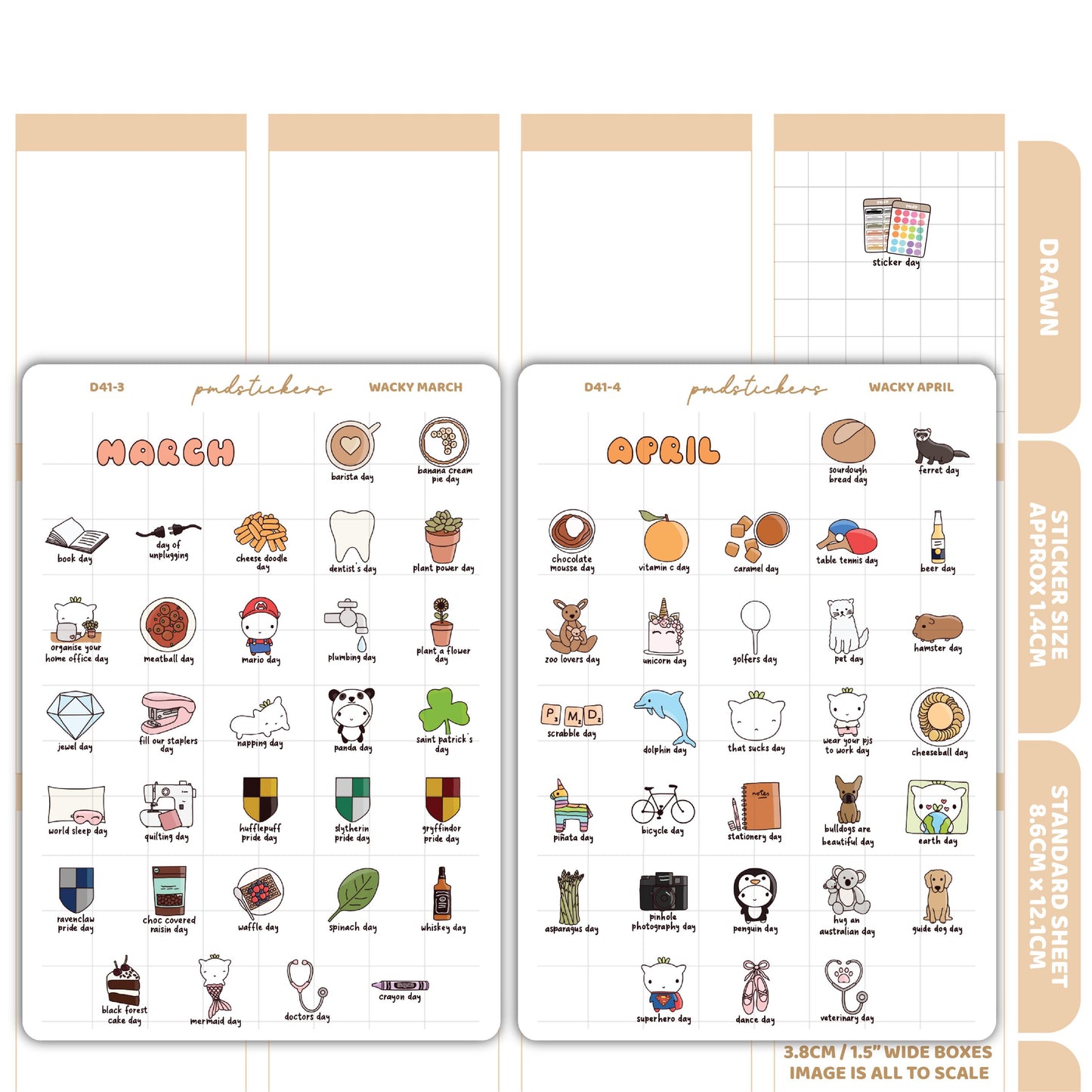 Wacky January, February, March & April Stickers | Drawn Planner Stickers | D41(4)