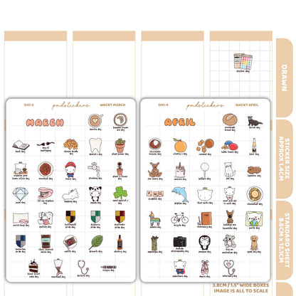 Wacky January, February, March & April Stickers | Drawn Planner Stickers | D41(4)