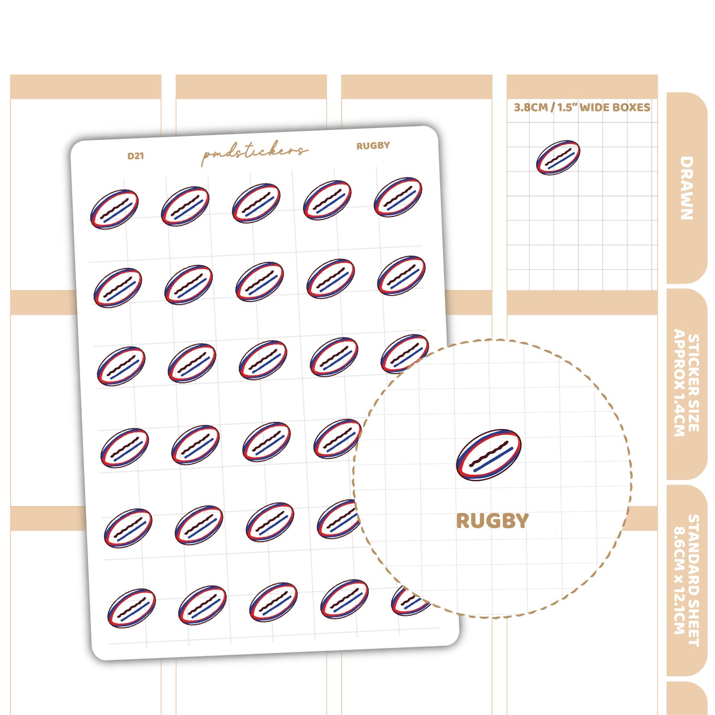 Rugby Stickers | Drawn Planner Stickers | D21