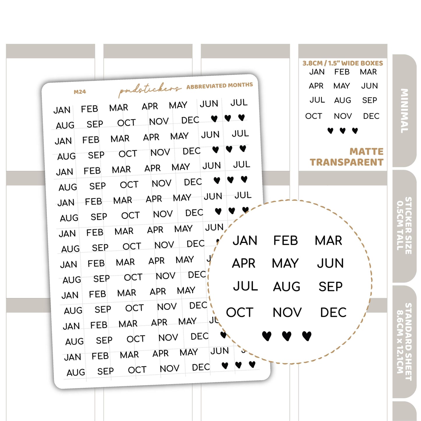 Abbreviated Months Minimal Font Stickers | Minimal Planner Stickers | M24