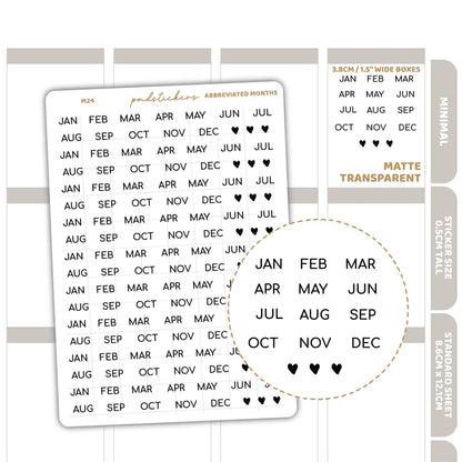Abbreviated Months Minimal Font Stickers | Minimal Planner Stickers | M24