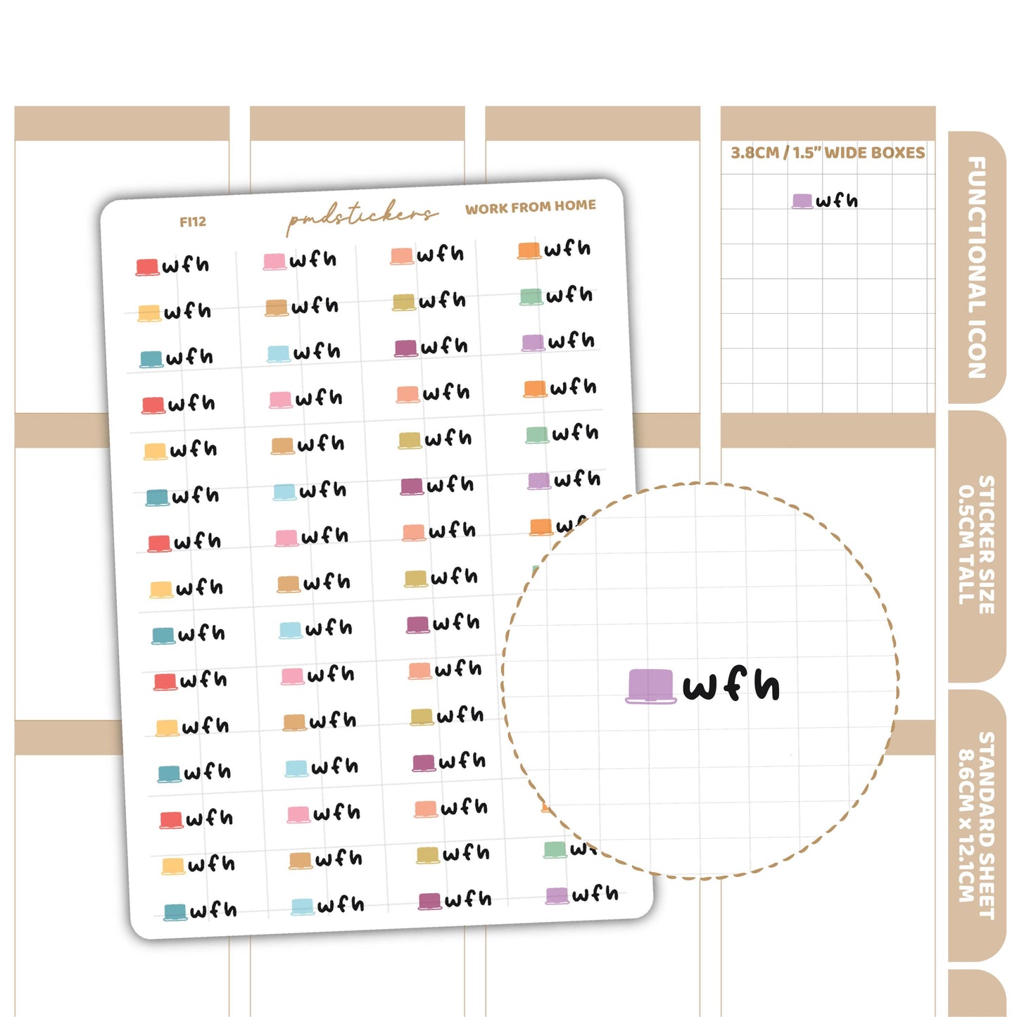 Work From Home Stickers | Functional Icon Planner Stickers | FI12