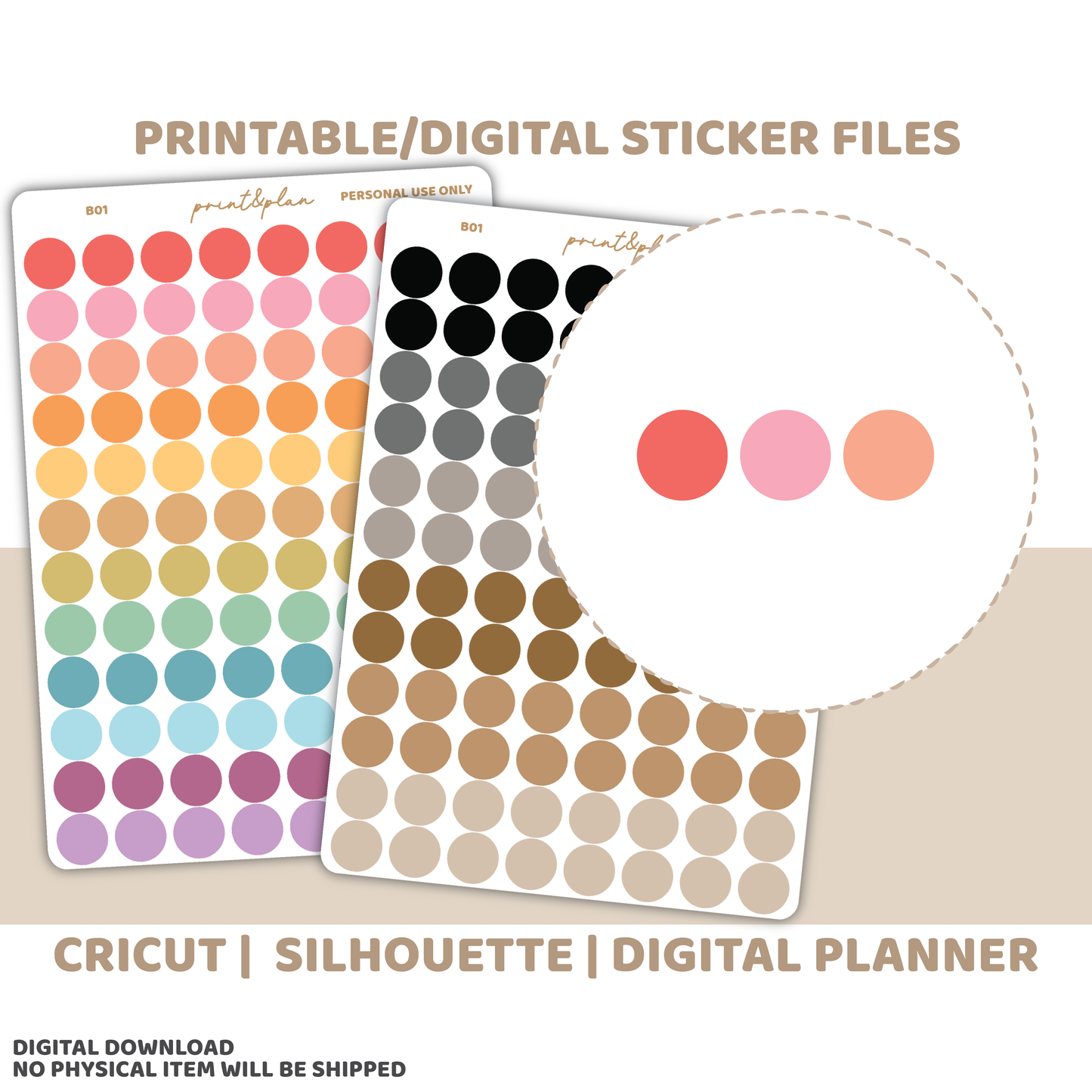 Digital Download Mini Dot Stickers | Basic Planner Stickers | B01-D