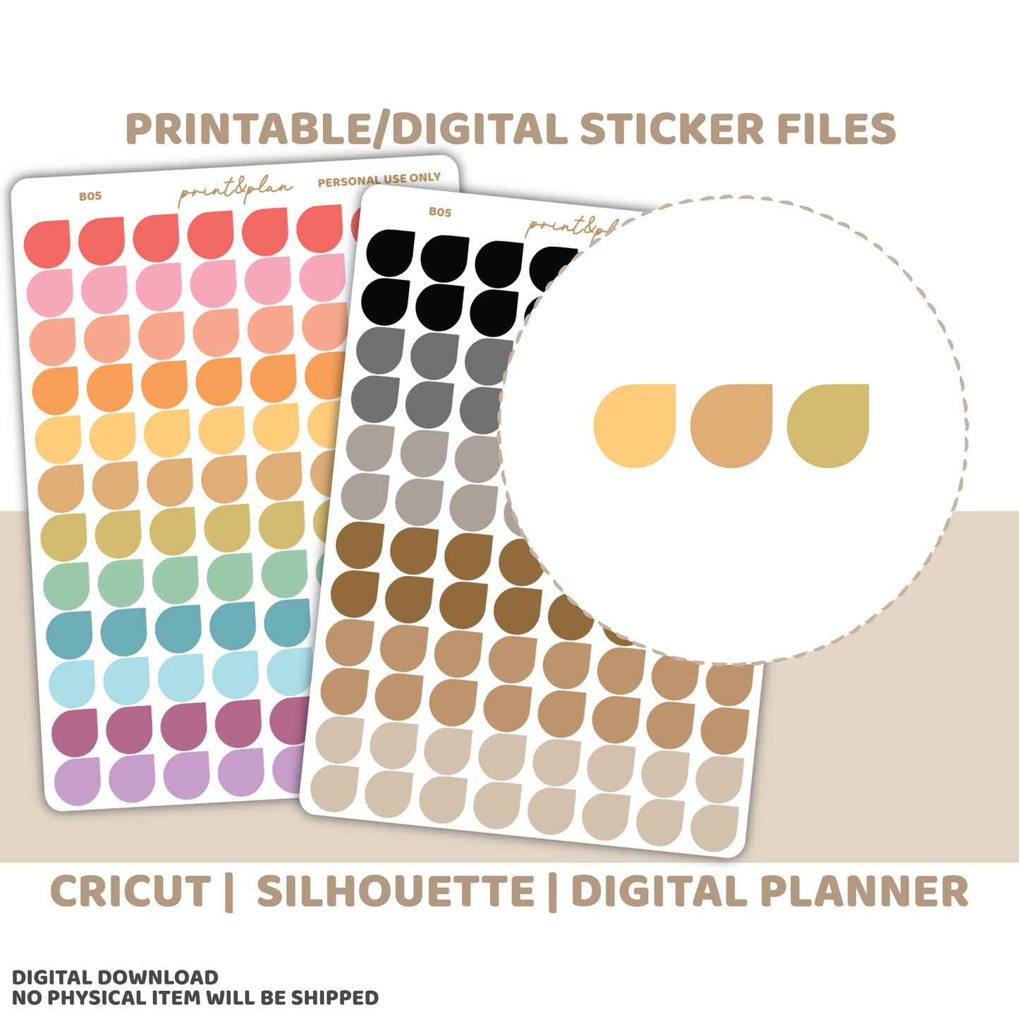 Digital Download Mini Teardrops Stickers | Basic Planner Stickers | B05-D