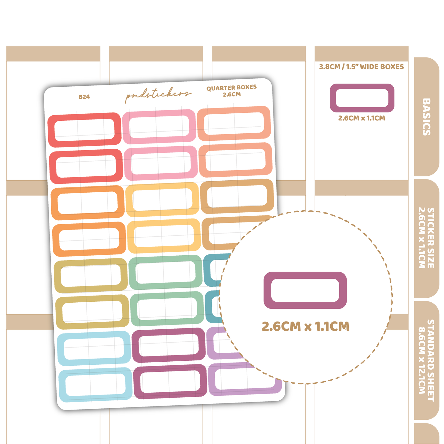 Quarter Box 2.6cm Stickers | Basic Planner Stickers | B24