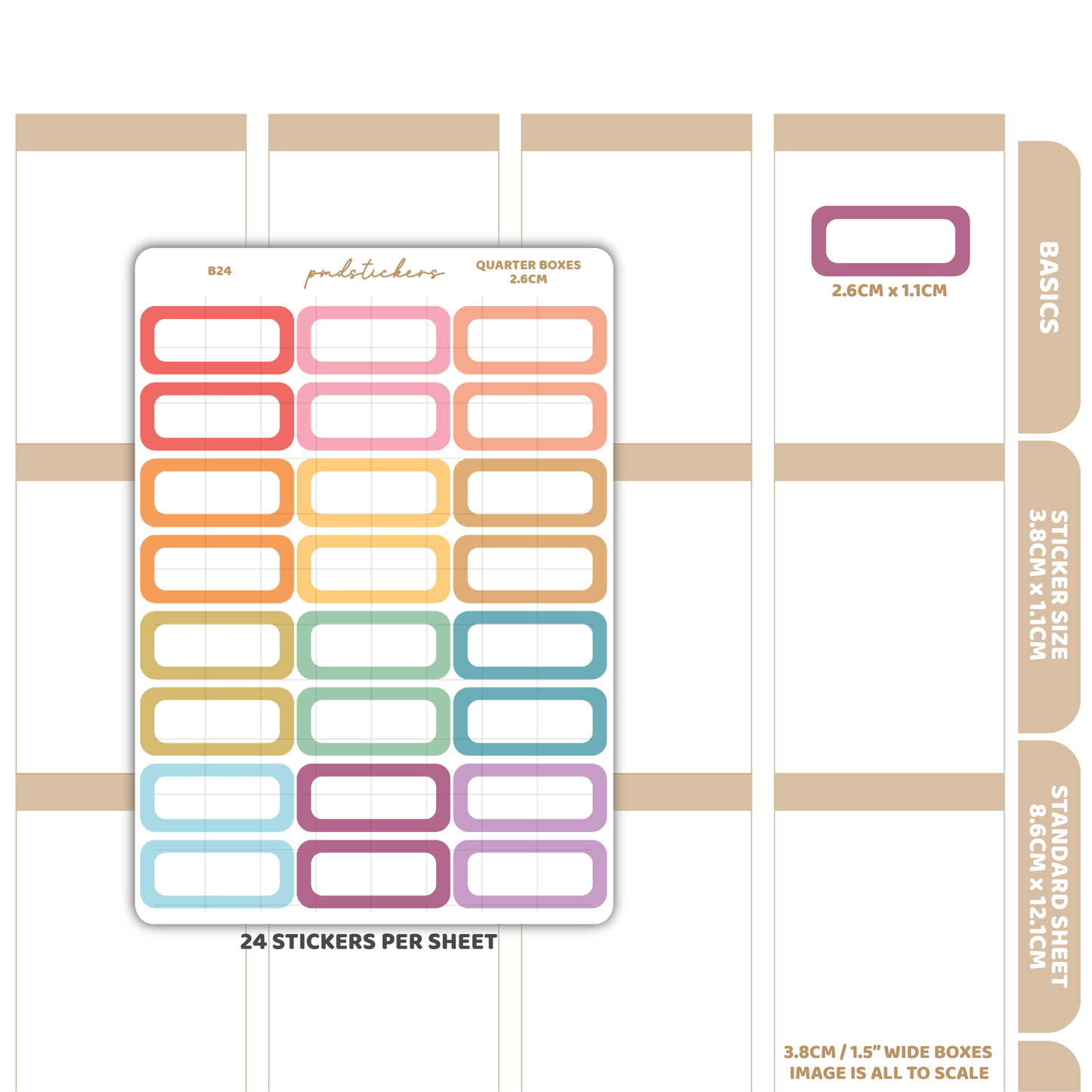 Quarter Box 2.6cm Stickers | Basic Planner Stickers | B24