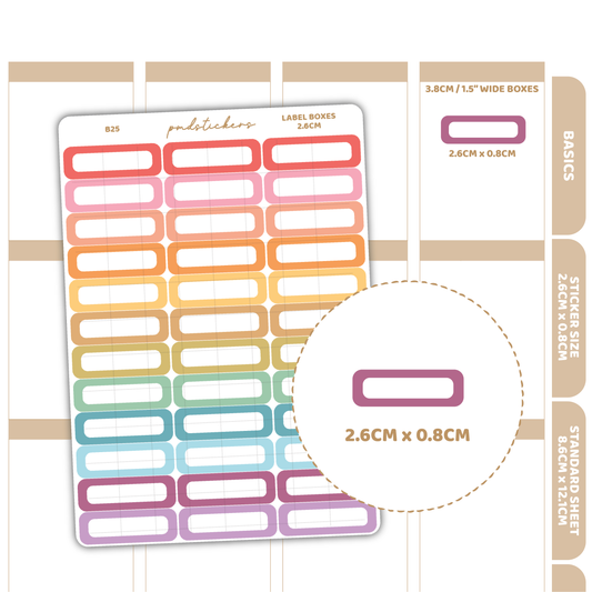 Label Box 2.6cm Stickers | Basic Planner Stickers | B25