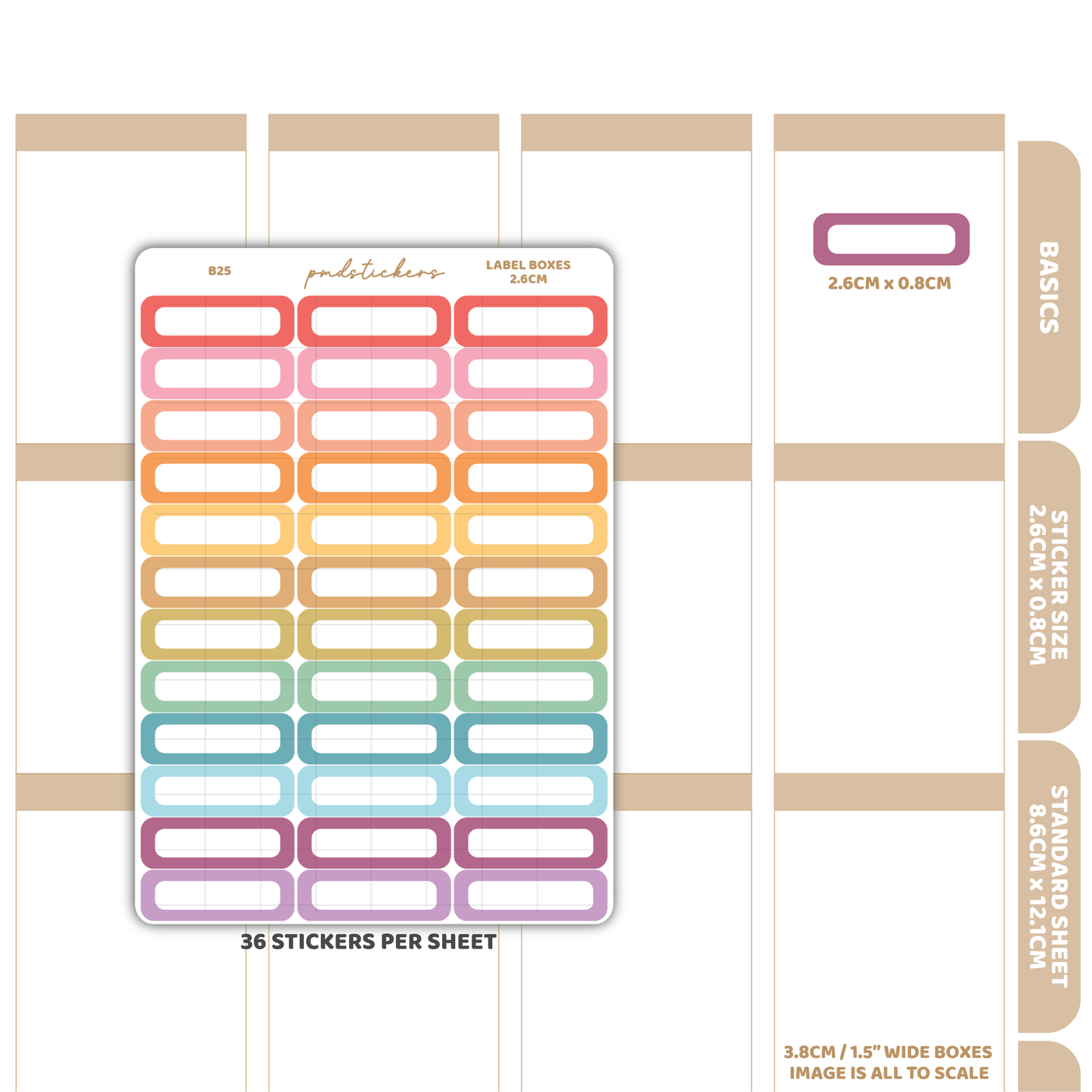 Label Box 2.6cm Stickers | Basic Planner Stickers | B25