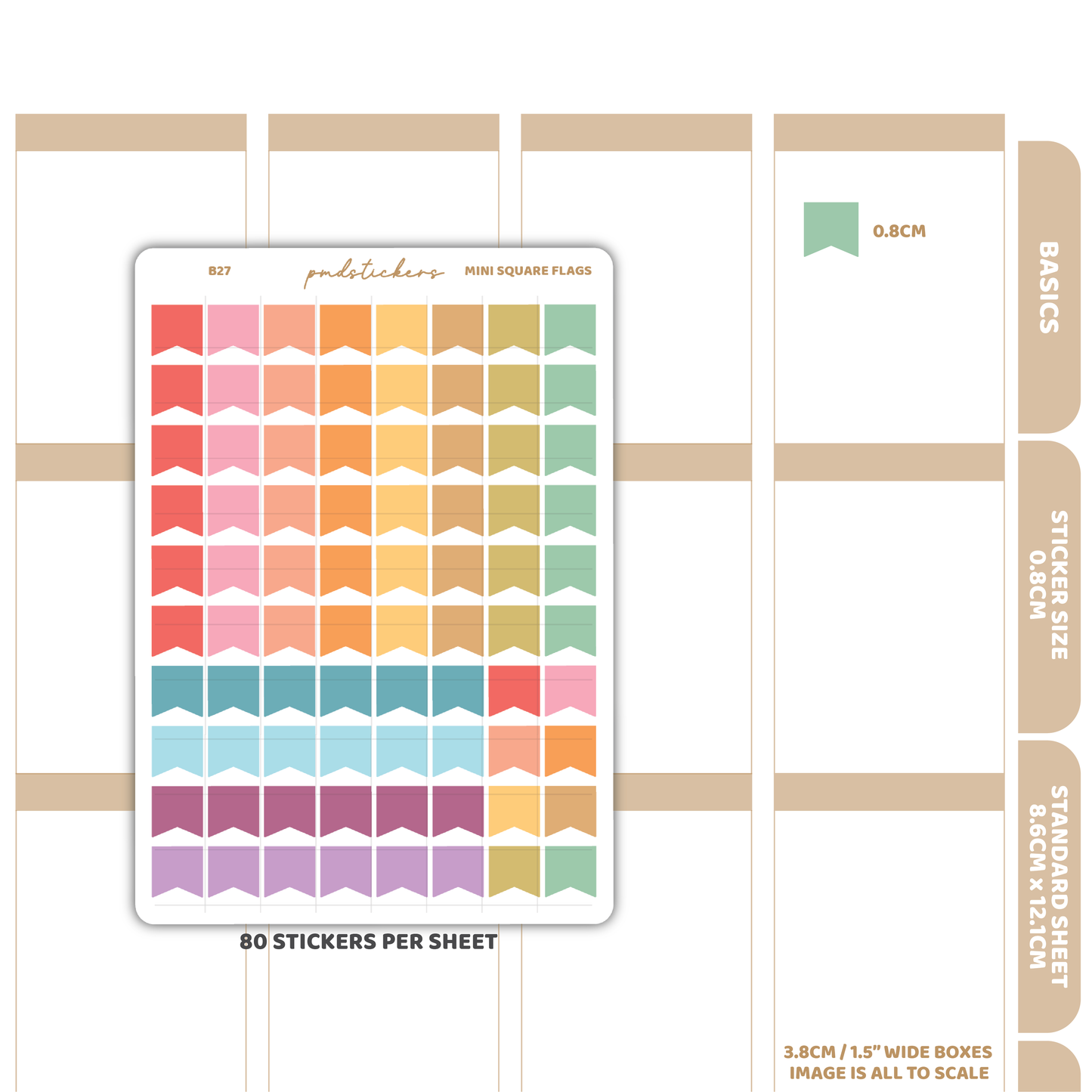 Mini Square Flag Stickers | Basic Planner Stickers | B27